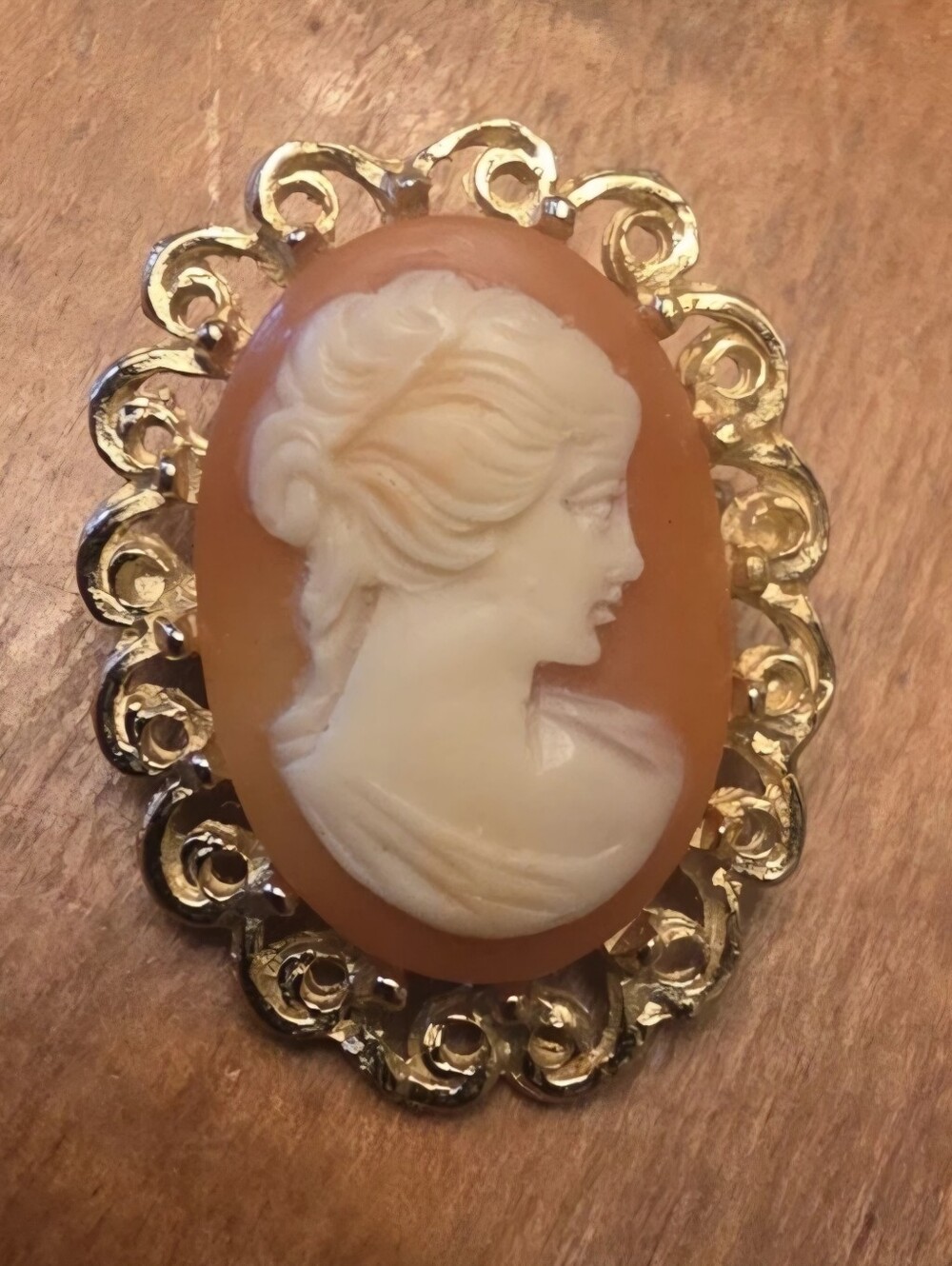Vintage Victorian Cameo Lady's Head Gold Tone Brooch